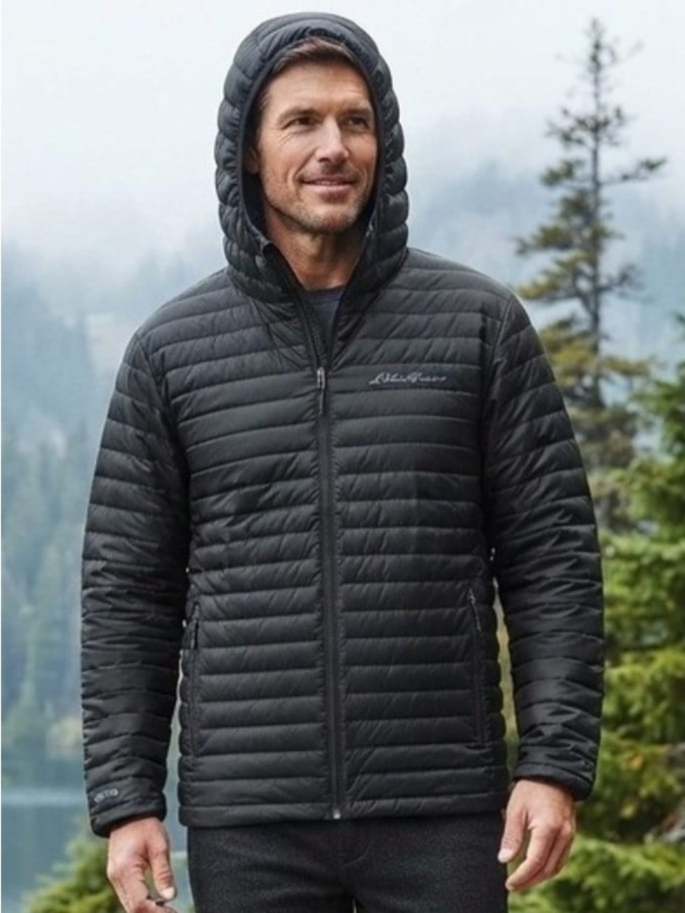 Eddie Bauer Men's Black Hooded Quilted Insulated Puffer Jacket